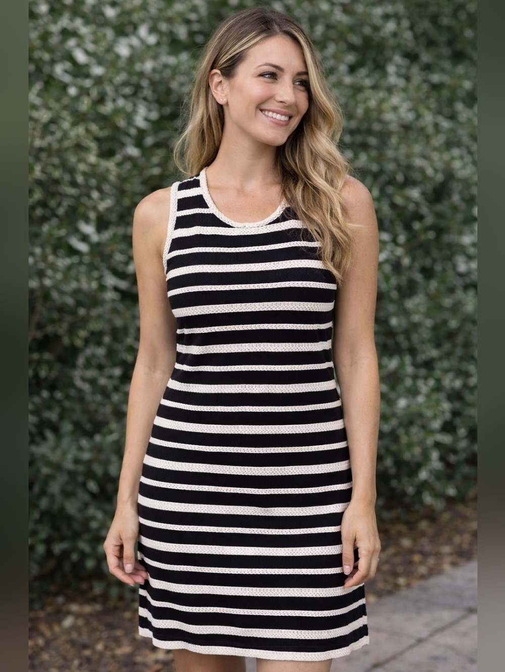 Max Studio Striped Black and White Sleeveless Dress